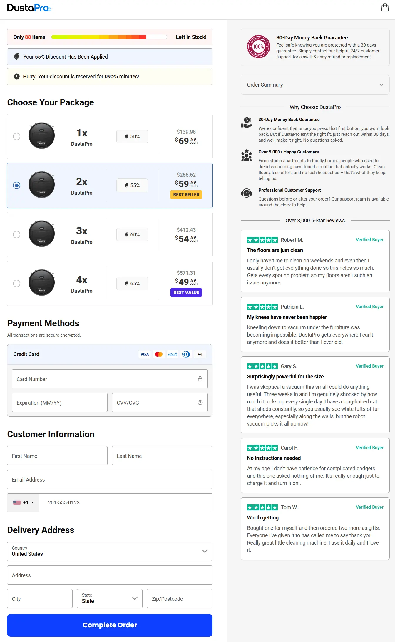 dustapro robot vacuum secure checkout page